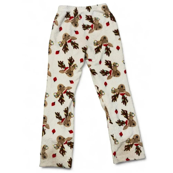 Holiday Christmas Reindeer Girls Cozy Pajama Pants White Red Size Small - Picture 5 of 5